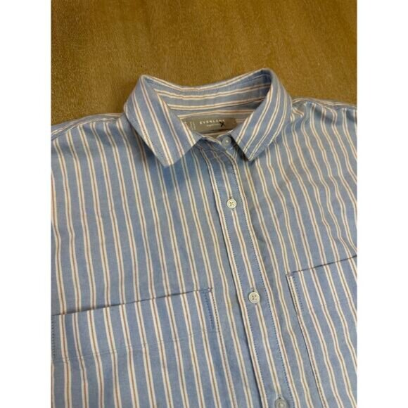 Everlane The Boxy Oxford BLUE/PINK Stripe Size Large - Picture 3 of 8
